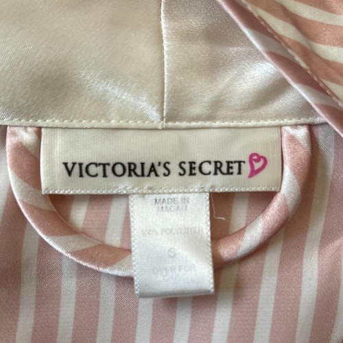Vtg Victorias Secret Pink Ivory Stripe Robe Satin Long Size Small Dressing Gown - Picture 5 of 7