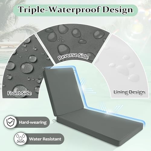 Chaise Lounge Cushions Outdoor 72"x21"x3", Waterproof Lounge Chair Cushion - Picture 2 of 7