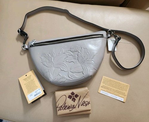 Patricia Nash Tinchi Tooled Leather Convertible Crossbody Sling Belt Bag-Gray