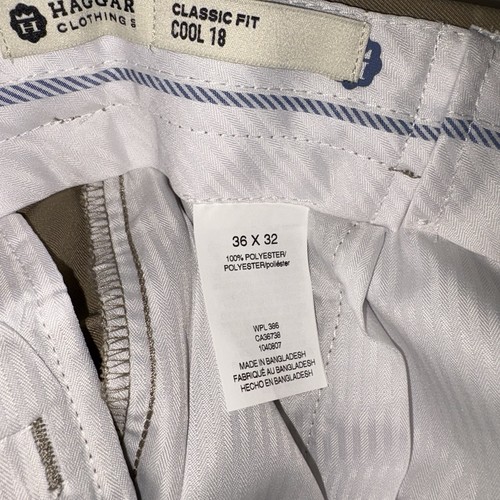 Haggar Pants Men’s 36X32 Khaki Cool 18 Pro 4 Way Stretch Classic Performance New - Picture 9 of 19
