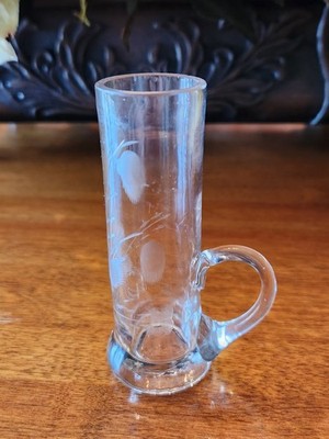 Vintage Etched Floral Apertif Glass with Handle