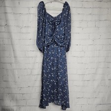 ASTR The Label Womens M Dress Maxi Blue Floral Ruched Puff Long Sleeve Dress