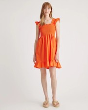 Quince Orange Smocked Ruffle Strappy Square Neck Sundress 100% Cotton | L