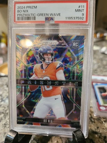 2024 Panini Prizm - Prizmatic Bo Nix #11 Green Wave Prizm (RC) PSA 9