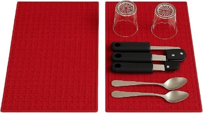 2 Pack Microfiber Dish Drying Mat Pad Kitchen Counter Super Absorbent Red