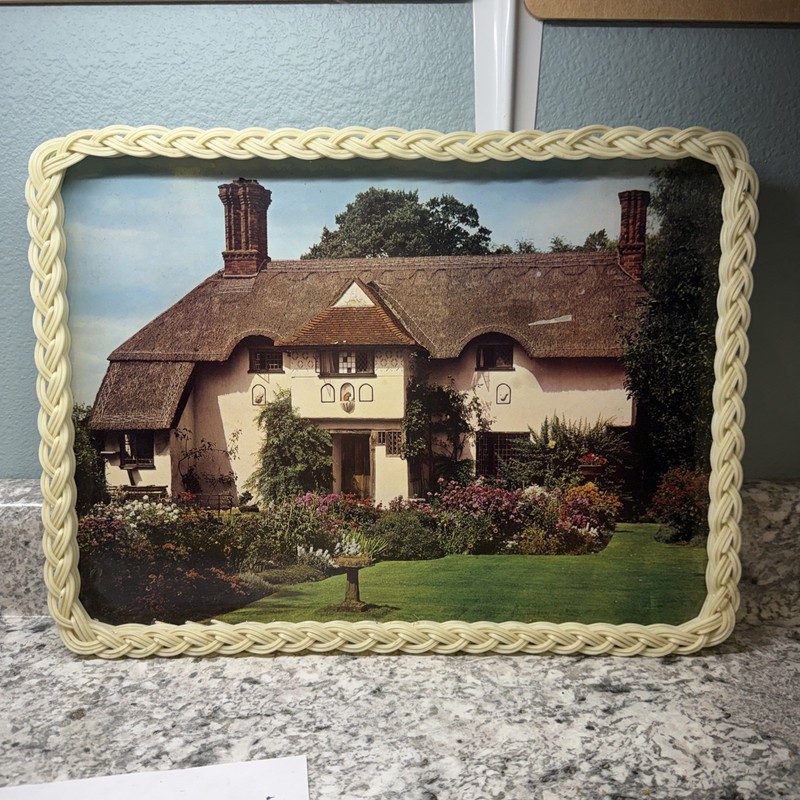 Vintage Wicker Serving Tray Thatched Cottage  1970s Dunlicraft Make Offer