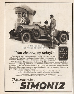 #ad 1924 Simoniz Company Chicago IL Motorists Wise Use Woman Driver Golf Car Wax Ad $11.99