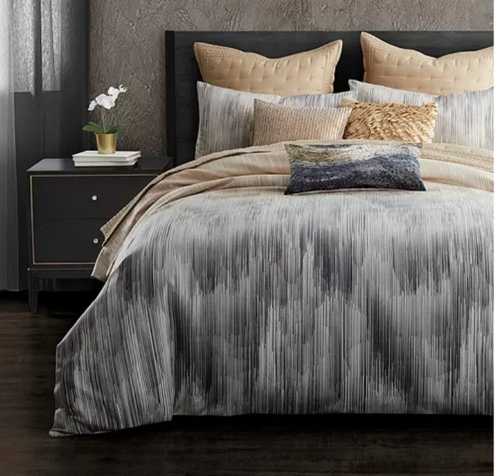 Donna Karan "Ember" 3 Pc KING Duvet Set W/ Shams, Jacquard, Ombre Gray/Gold, NWT - Image 2 of 4