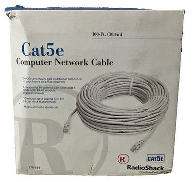 RadioShack Cat5e Ethernet Cable 100ft RJ45 LAN Network Wire Open Box Unused