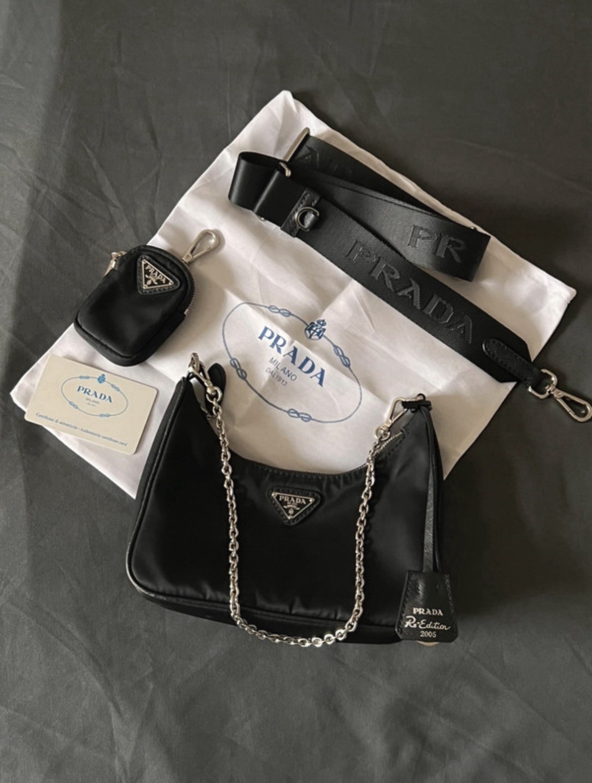 Black prada re-edition 2005 re-nylon bag Shoulder Bag Small Strap Good Condition