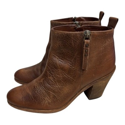 Hoss Intropia Tan Leather Double Zipper Ankle Boots Women s Size 37 US 6.5-7