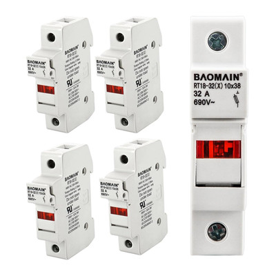 5-Pack RT18-32(X) 1P DIN Rail Fuse Holder - 32A 690V AC Cylindrical Fuse Base fo