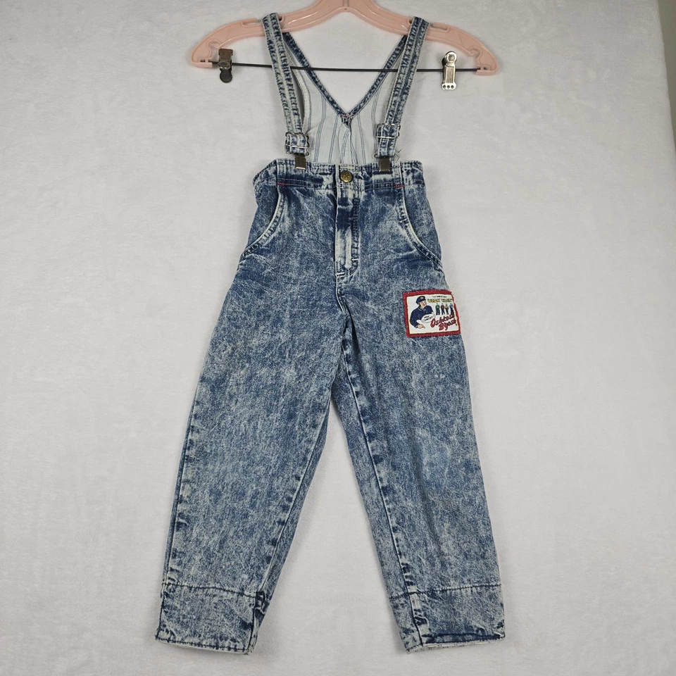 OshKosh B'gosh Vintage 90s Denim Overalls Vestbak USA Made Acid Wash Size 4T - Image 4 of 4