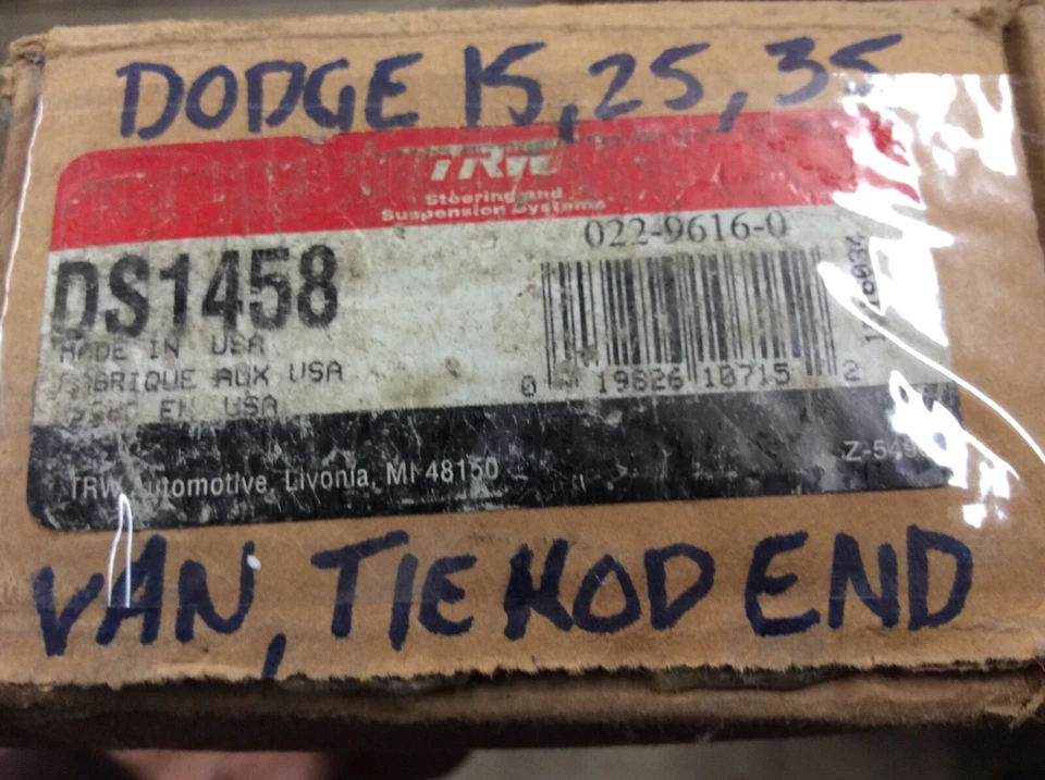 Nuevo de Lote Antiguo Dodge Ram Van 1500 2500 3500 Dirección 1 pieza Extremo de varilla de amarre interior DS1458 TRW Foto 2 de 4