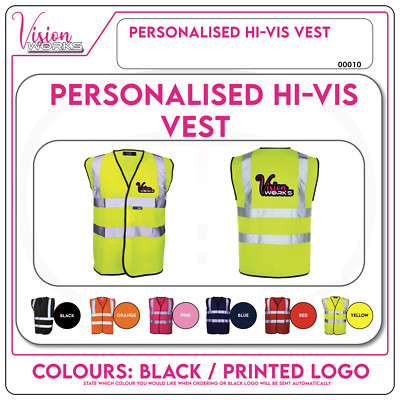 PERSONALISED HI VIS VEST CUSTOM PRINTED HI VIZ HIGH VISIBILITY SAFETY ...