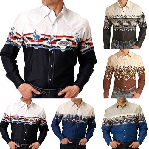 Herren Retro Langarm Button Down Hemd Party T Dress Up Bluse-Oberteile - Bild 9 von 22