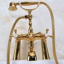Gold Color Brass Deck Mount Bathroom Clawfoot Tub Faucet Set with Hand Shower