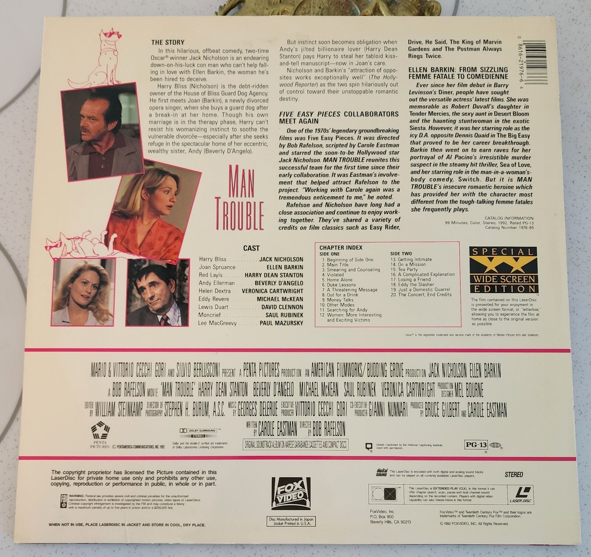 MAN TROUBLE Jack Nicholson Ellen Barkin BEVERLY D'ANGELO