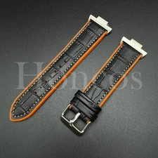 Rubber with Genuine Leather Watch Strap Band Fits for Tissot PRX Adapter BLK/ORG