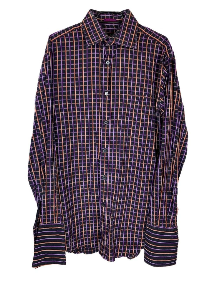 Camisa Paul Smith 15 38 Puño Francés Manga Larga Negra Púrpura Naranja Hecha en Italia Foto 2 de 4