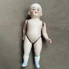 Antique German bisque Miniature Doll, Stiff Neck 4.5 Jointed Arms Legs Germany