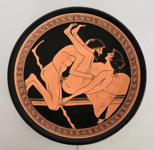 Ancient Erotic Scene - Athens, 500 BC – From Red Figure Vessel - Ceramic plate