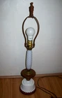 Vintage White Hobnail Milk Glass  & Wood Lamp!  Tested!  [no shade].