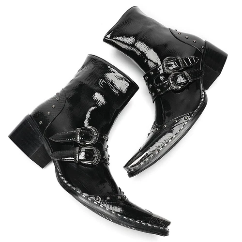 Men' S Black Leather Western Boots Motorcycle Boot Punk Rock Riveting Metal Toe - Bild 9 von 9