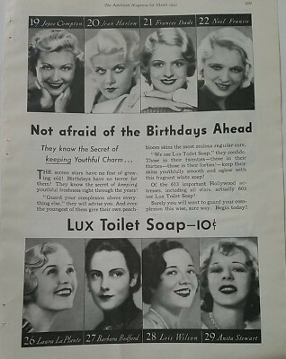 1932 Lux toilet soap Joyce Compton Jean Harlow Francis Dade photo vintage ad