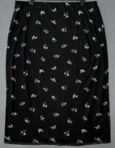 Love, Fire Floral Women's Midi Skirt Size 2XL elastic waist lined Black NWT