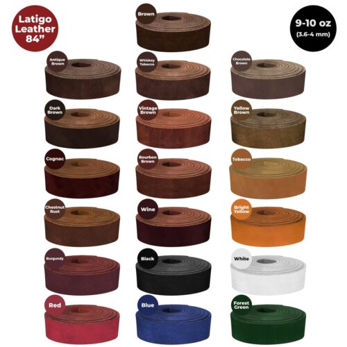 ELW 9-10 oz (3.6-4mm) Latigo Leather Straps Belt Grade 84" Cowhide Strips - Afbeelding 1 van 25