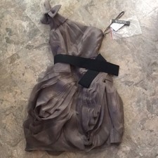 Davids Bridal brides maid dress short one shoulder gray charcoal white vera wang