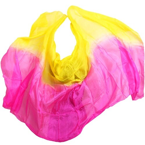 Belly Dance Veil Shawl Scarf Rose+Yellow Performance Silk Veil 250/270*114 cm - Imagen 2 de 12