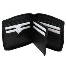 Mens/Gents Soft Black Nappa Leather Zip Around Wallet by Oakridge Handy
