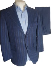 Curlee Men's 38S 27x32 Blue Striped Two Button Flat Front Two Piece Suit