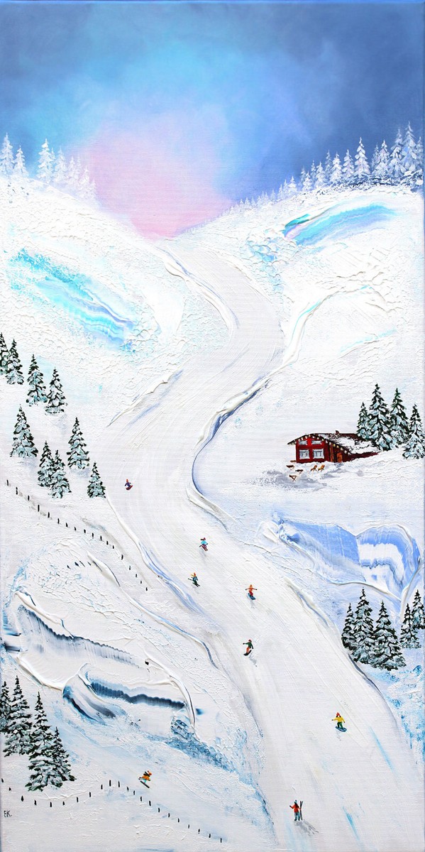 Long panoramic winter ski painting Mountains snowboard skiing | eBay