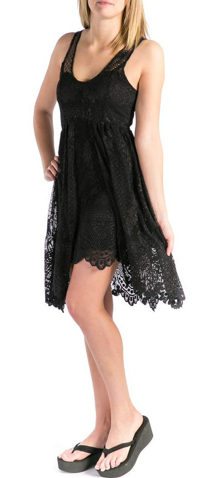 Free People ~ Black Lace Illusion Gold Shimmer Hi-Low Party Dress 6 NEW $128