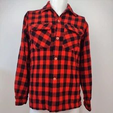 Vintage Red Buffalo Plaid Wool Flannel Shirt Mohan's Kowloon Hong Kong Mens S 38