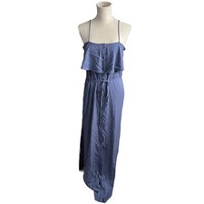 LuLus Lifes Wonders Women Blue Off-Shoulder Button-Up Tie Maxi Dress Sz Sm NWT