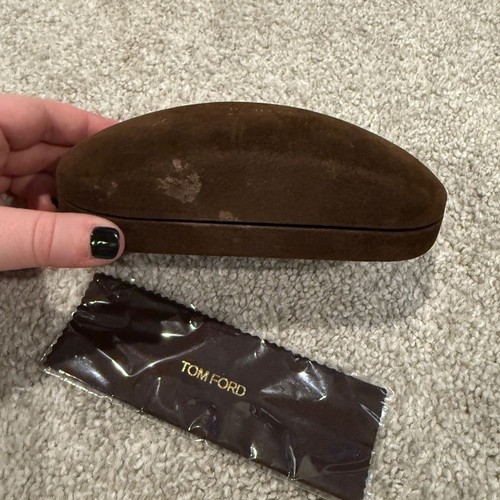 Tom Ford Hard Clamshell Velvet Eye Glasses Case in Brown with Cleaning Cloth - Picture 3 of 4
