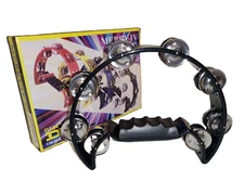 Quality Half Moon Cutaway TAMBOURINE-Black Double Row Jingles-Crisp Bright Sound