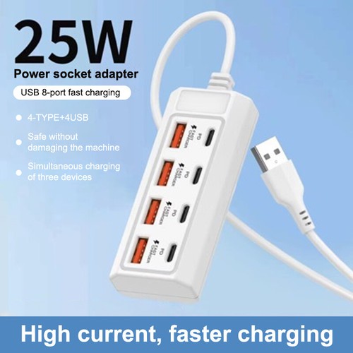 8in1 USB Extend Charger 4Type-C+4USB HUD PD Fast Charging Power Adapter - Photo 8/12