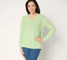 Attitudes by Renee 100% Cotton Sweater with Wash Effect-Soft Green-2X A676014