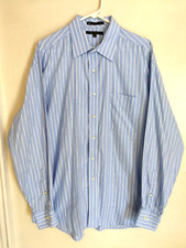 Tommy Hilfiger Mens Shirt 16.5 34/35 Striped Blue White TLC Button Long Sleeve