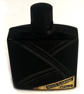 Vintage-Art-Deco-Black-Glass-Perfume-Bottle-Miniature-Noche-Gloriosa-Fragrance