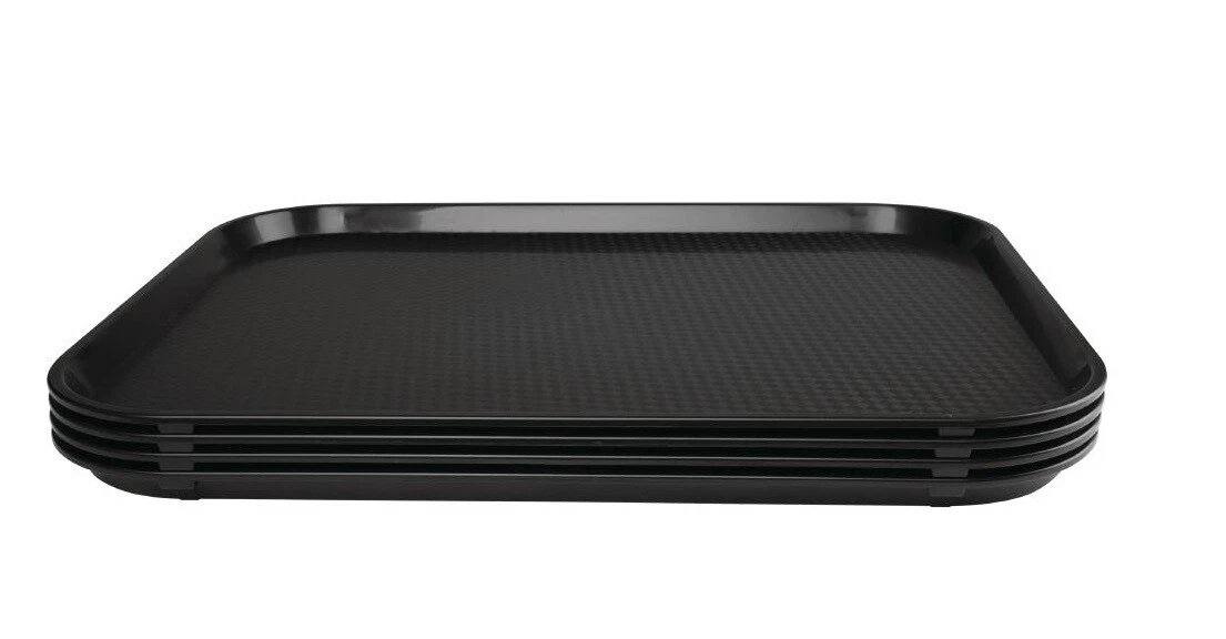 Black plastic fast food serving tray ideal for restaurant, pub