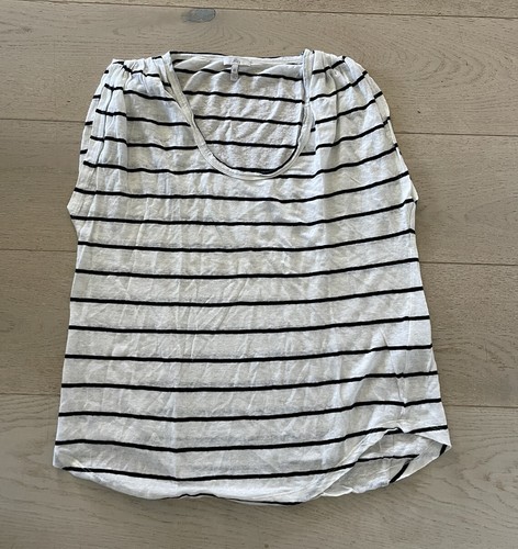 Joie Top Striped Black White Linen Tee 