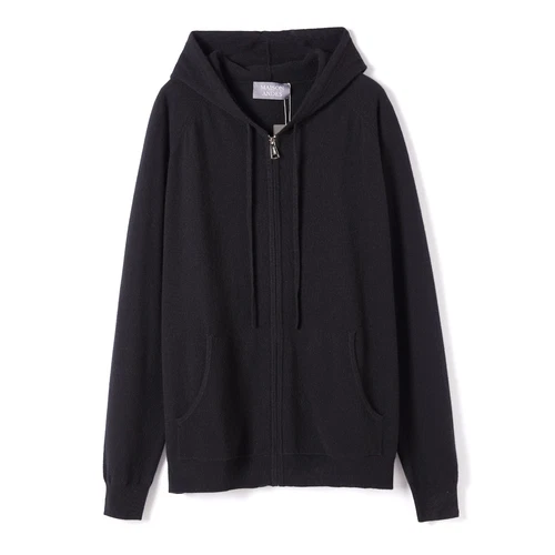 Maison Andes Black 100% Cashmere Full Zip Hoodie Sweater Size Large