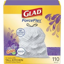 Glad ForceFlex Tall Kitchen Drawstring Trash Bags 110 Count Gain Lavender Scent