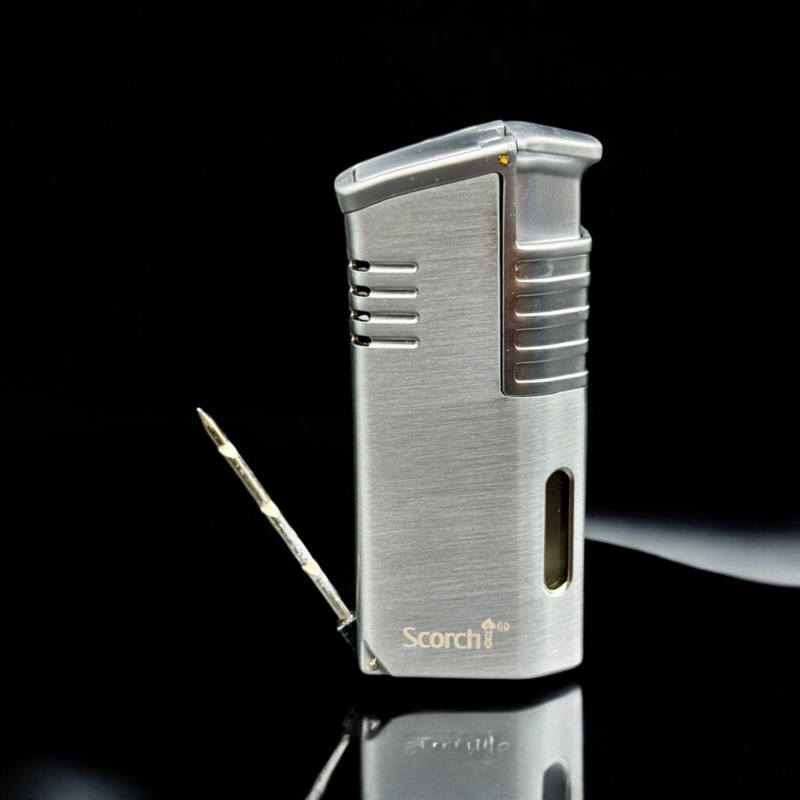 Triple Flame Refillable Windproof Lighter W/ Cigar Punch
